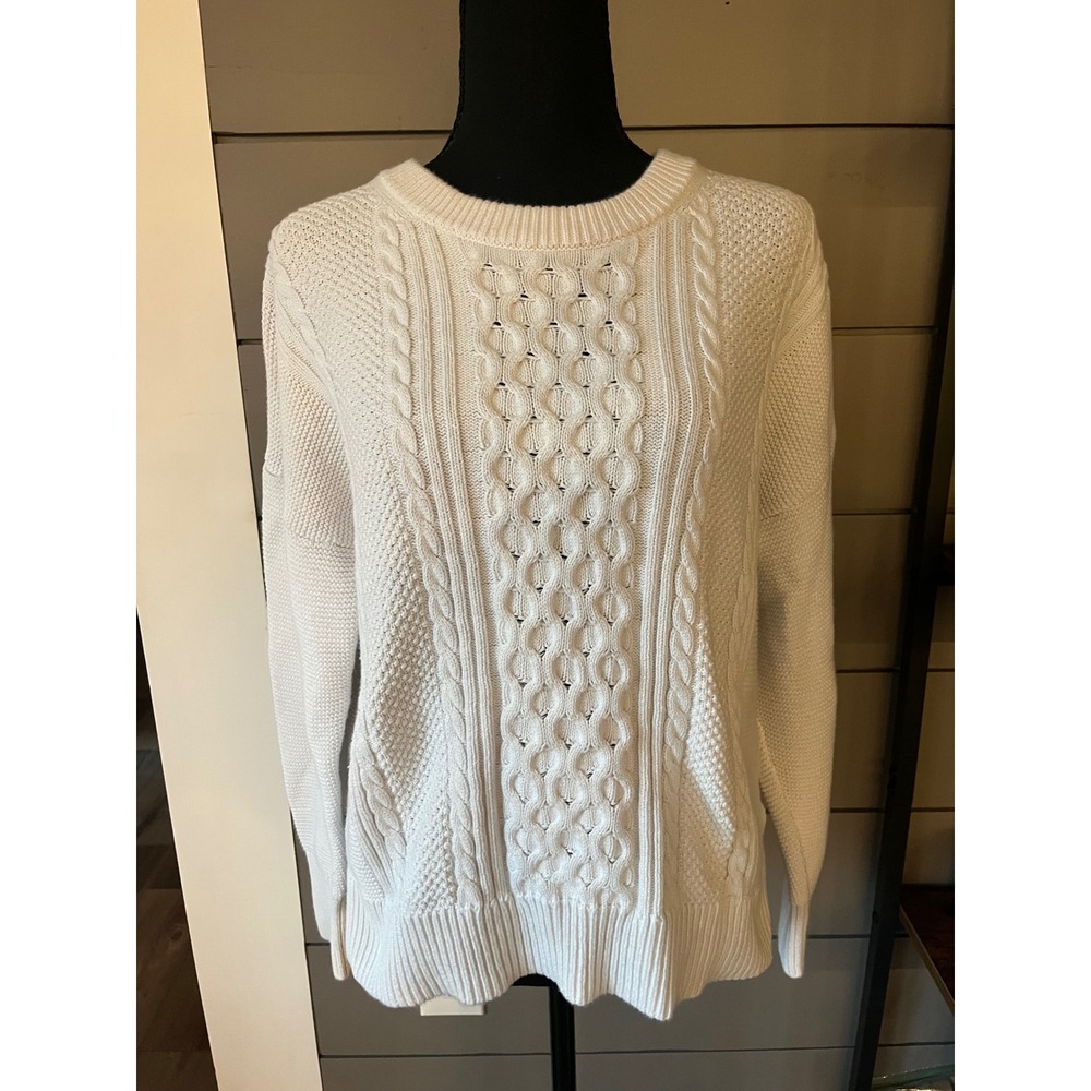 GAP Cable Knit‎ Crewneck Sweater Snow Like Milk Women Classic Cozy Size L